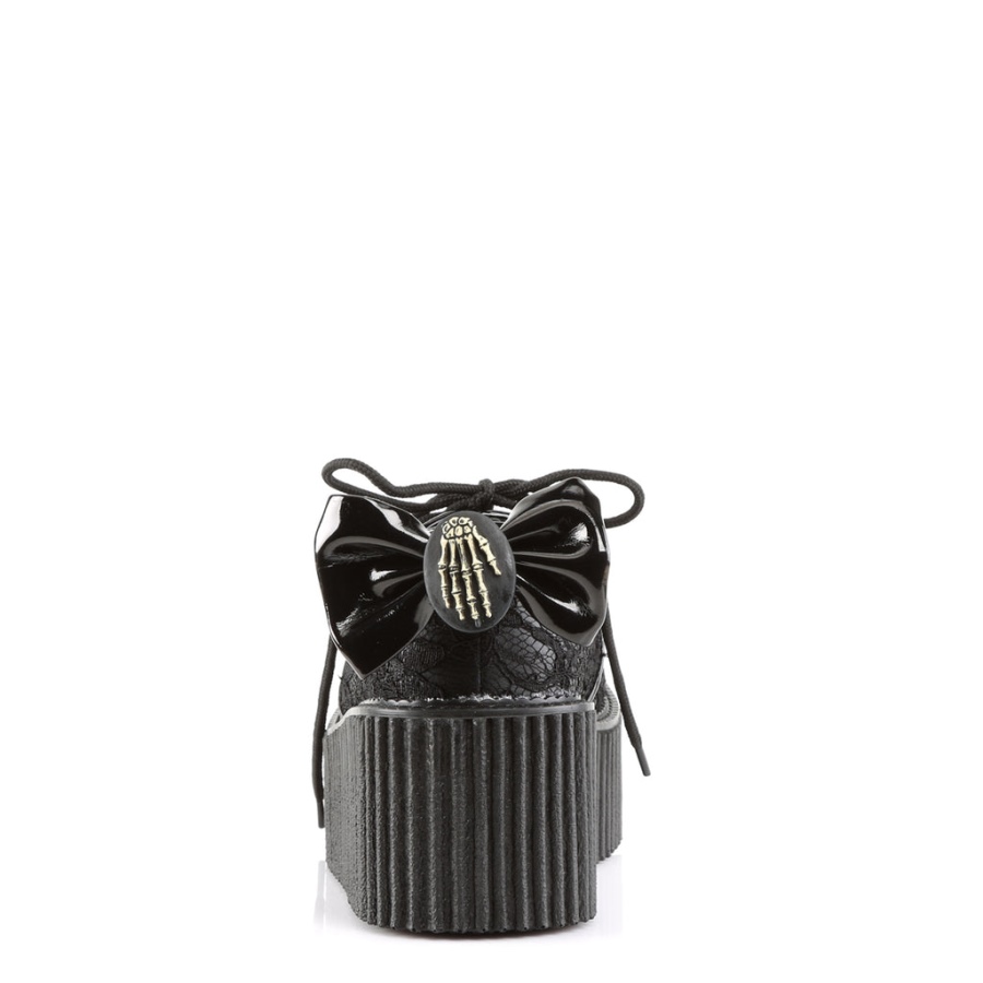 Creeper-212 Demonia Sverige Svart Vegansk Läder-spets