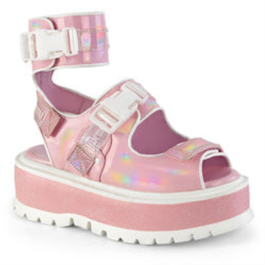 Demonia Sverige Baby Rosa Holo Patent Slacker-15b