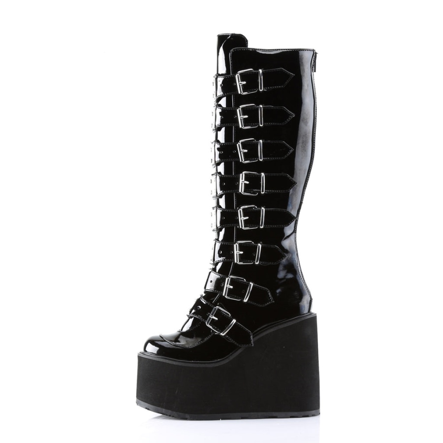 Demonia Sverige Black Patent Stack-301