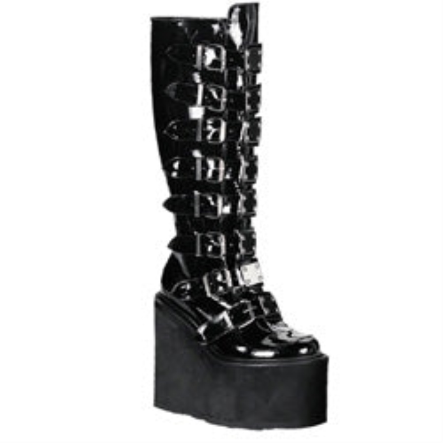 Demonia Sverige Black Patent Stack-301