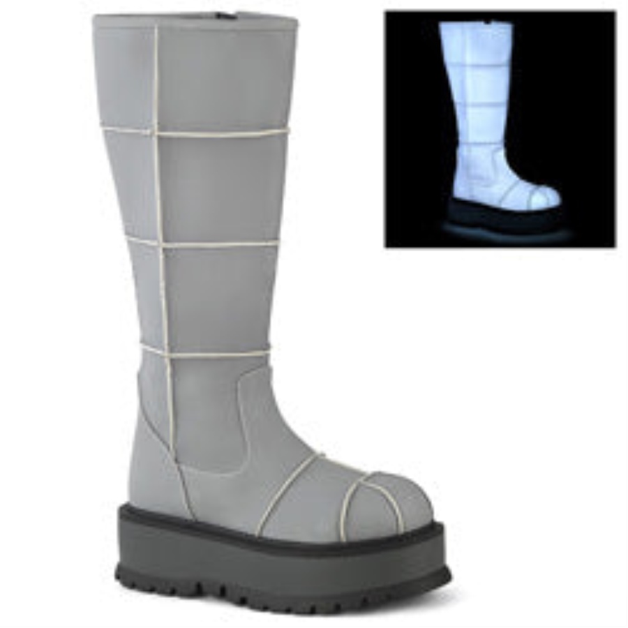 Slacker-230 Demonia Sverige Grått Reflekterande Veganskt Läder